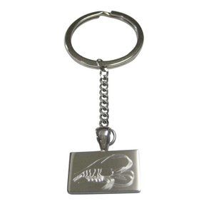 Silver Toned Rectangular Etched Shrimp Pendant Keychain